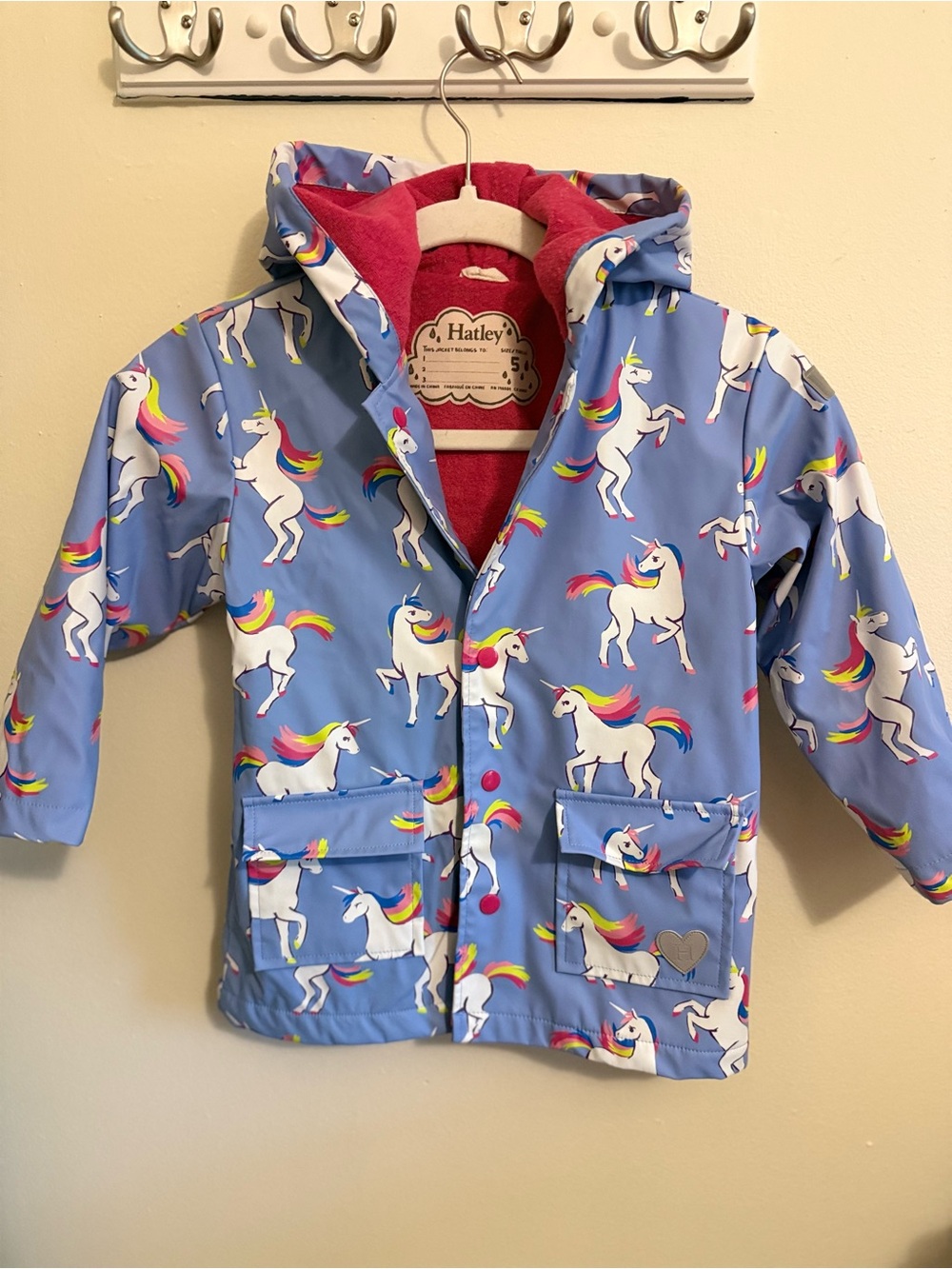 Hatley Blue Unicorn Raincoat with Pink Lining